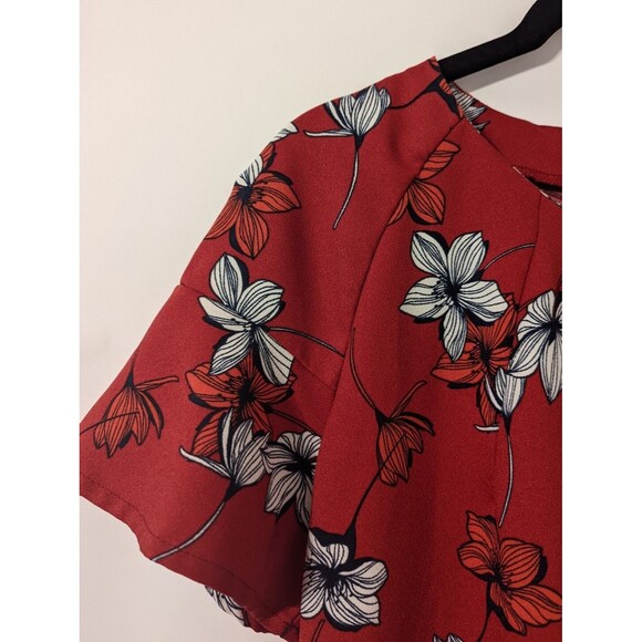 Banana Republic Dress Red Short Sleeve Crew Neck Back Zip Shift Floral - Picture 3 of 7